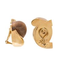 SEAMAN SCHEPPS, YELLOW GOLD AND WOOD EARCLIPS