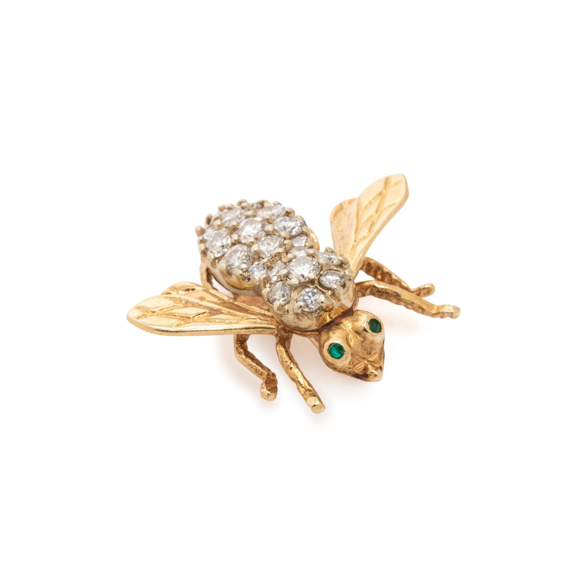 YELLOW GOLD, DIAMOND AND EMERALD BEE BROOCH