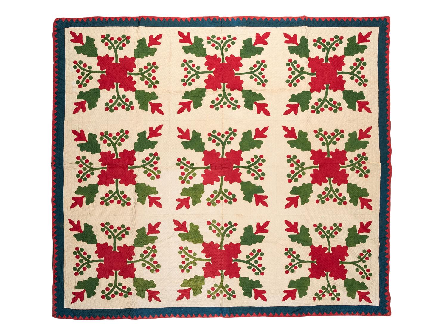 A Rose of Sharon Variation Pieced-Cotton Quilt