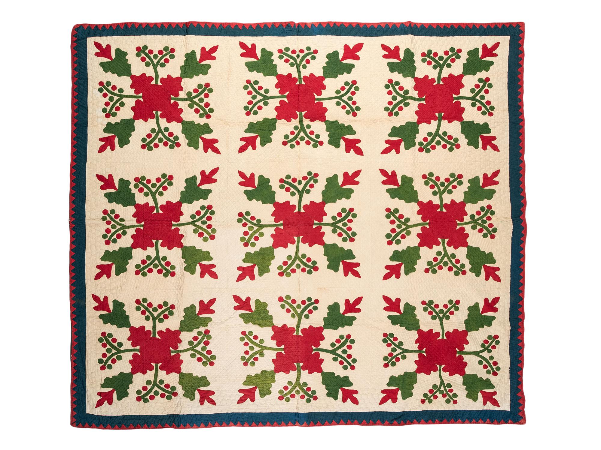 A Rose of Sharon Variation Pieced-Cotton Quilt