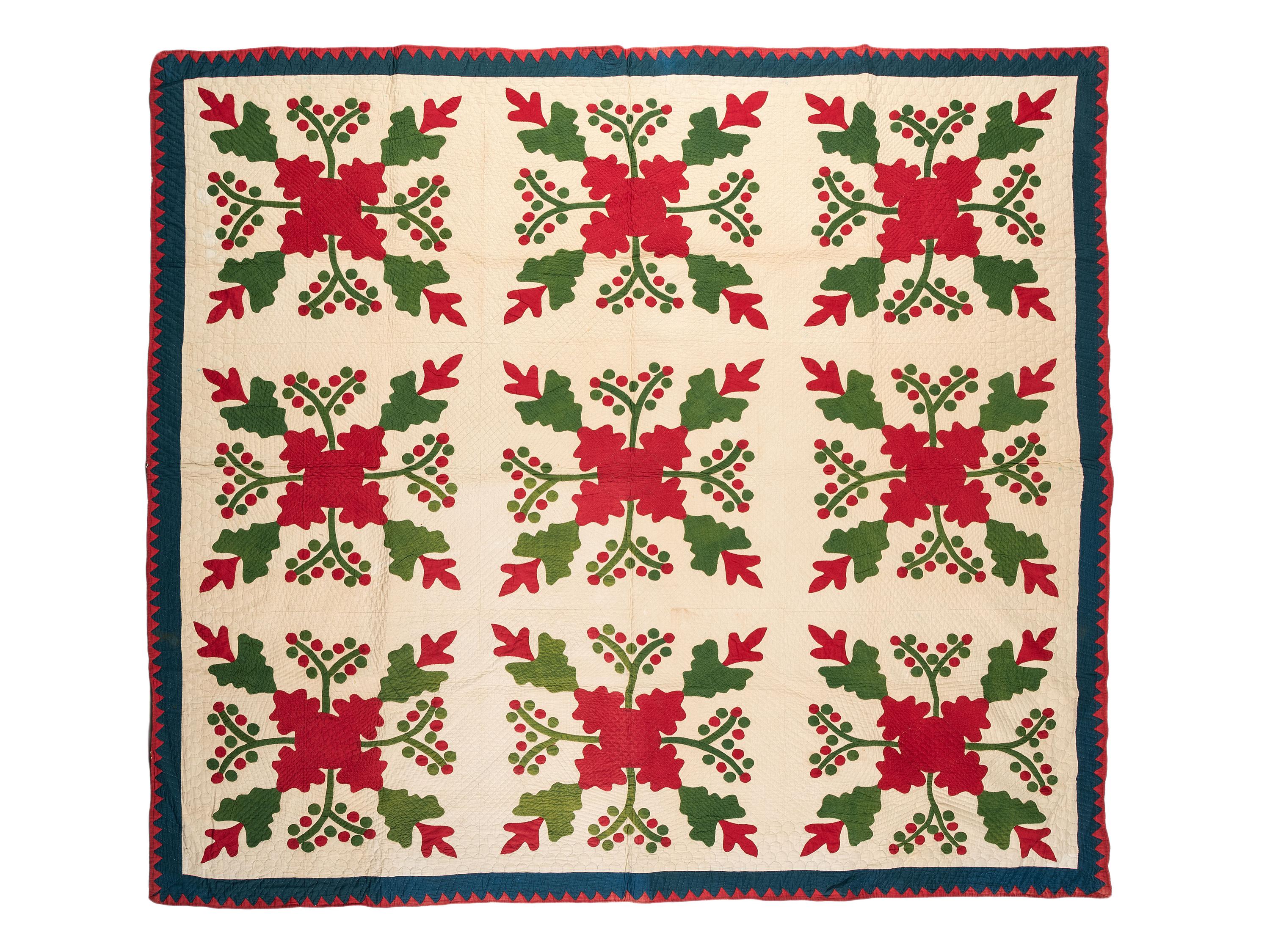 A Rose of Sharon Variation Pieced-Cotton Quilt