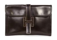 An Hermes Brown Leather Jige PM Clutch, 11 1/4 x 7 1/2 x 1/4 inches.