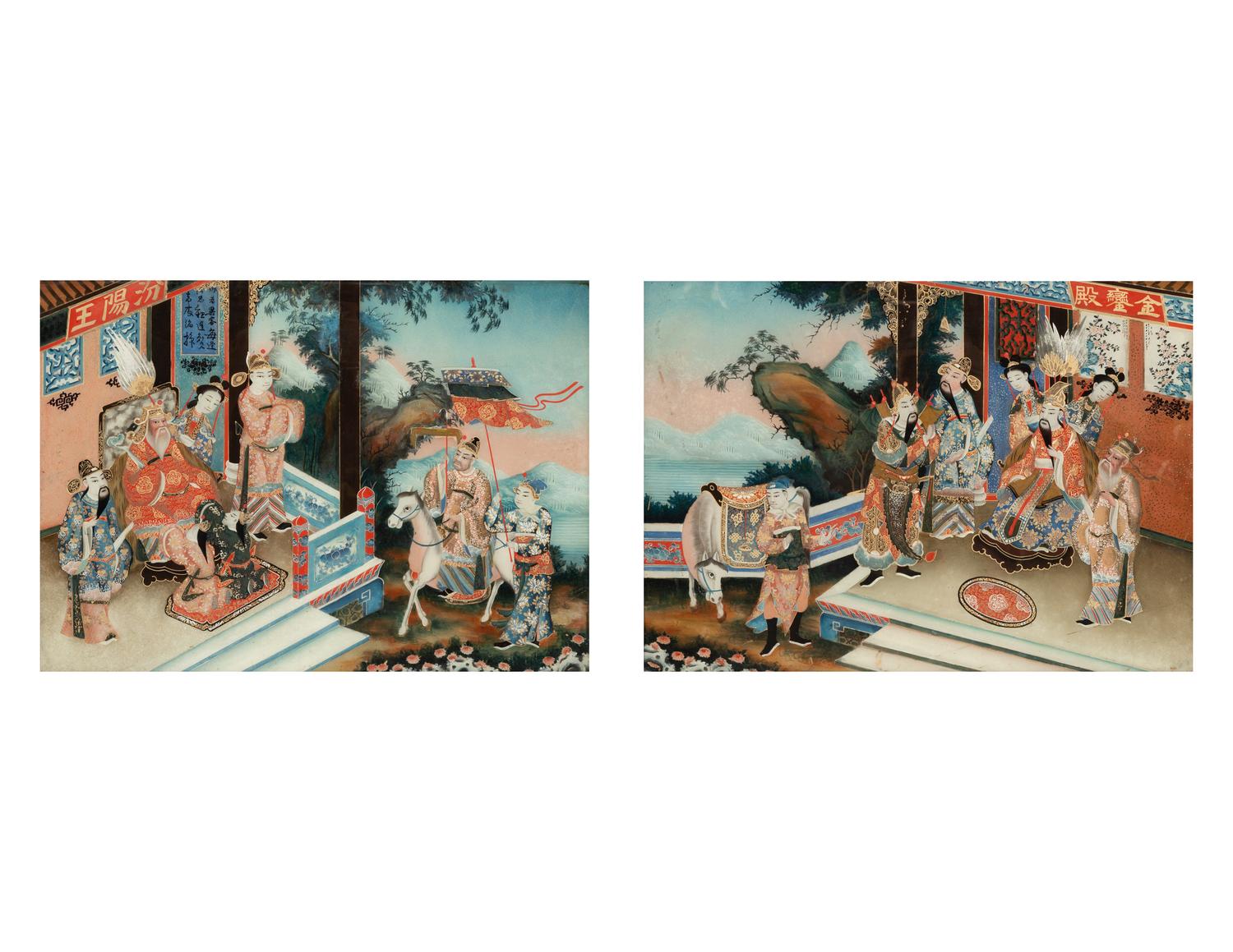 A Pair of Chinese Export Reverse Paintings on Glass