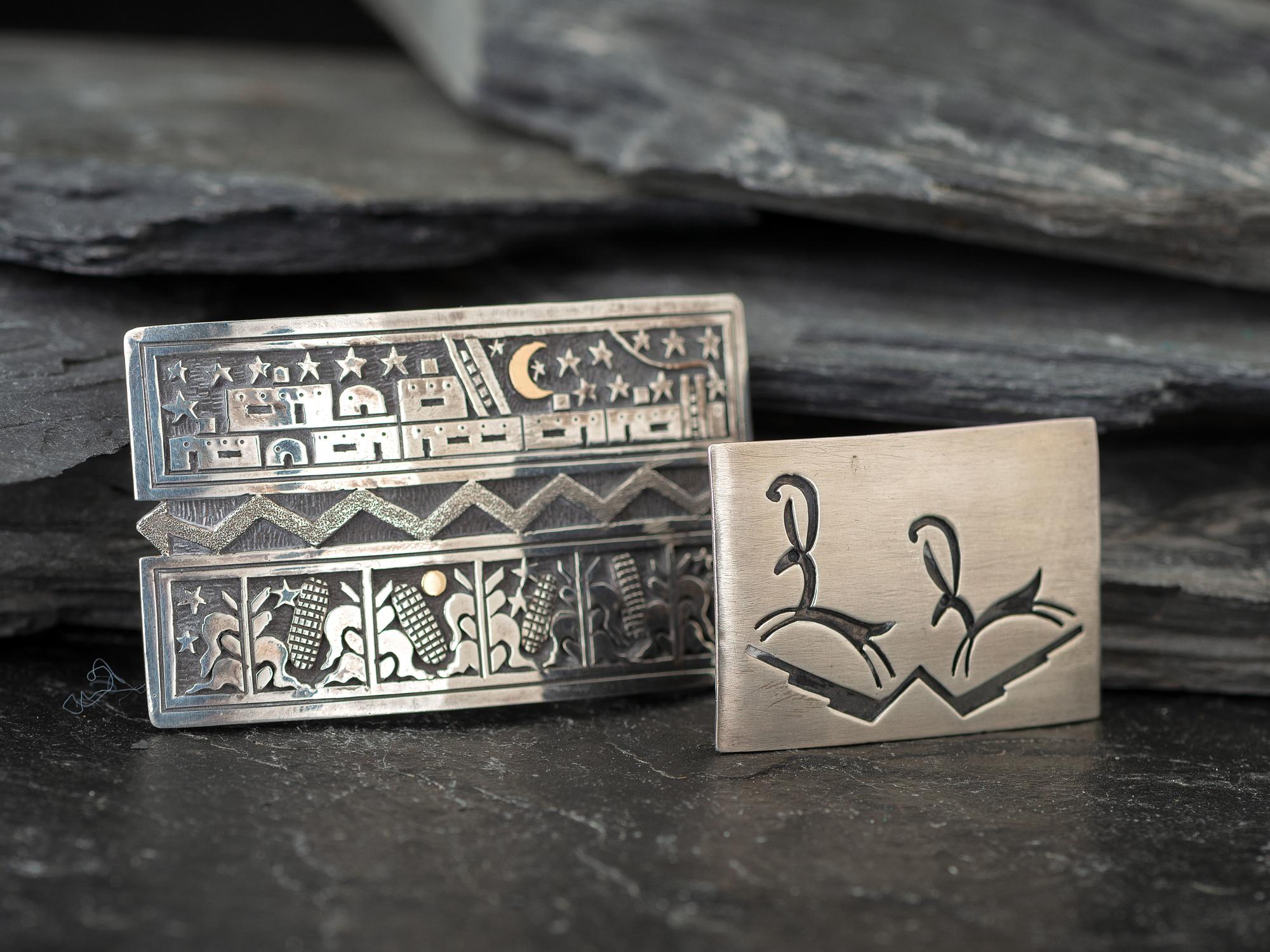 Sterling Silver Belt Buckle, with 14K Gold Accents, PLUS