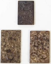 Three Carved Stone Plaques Height of first 3 1/2 inches.