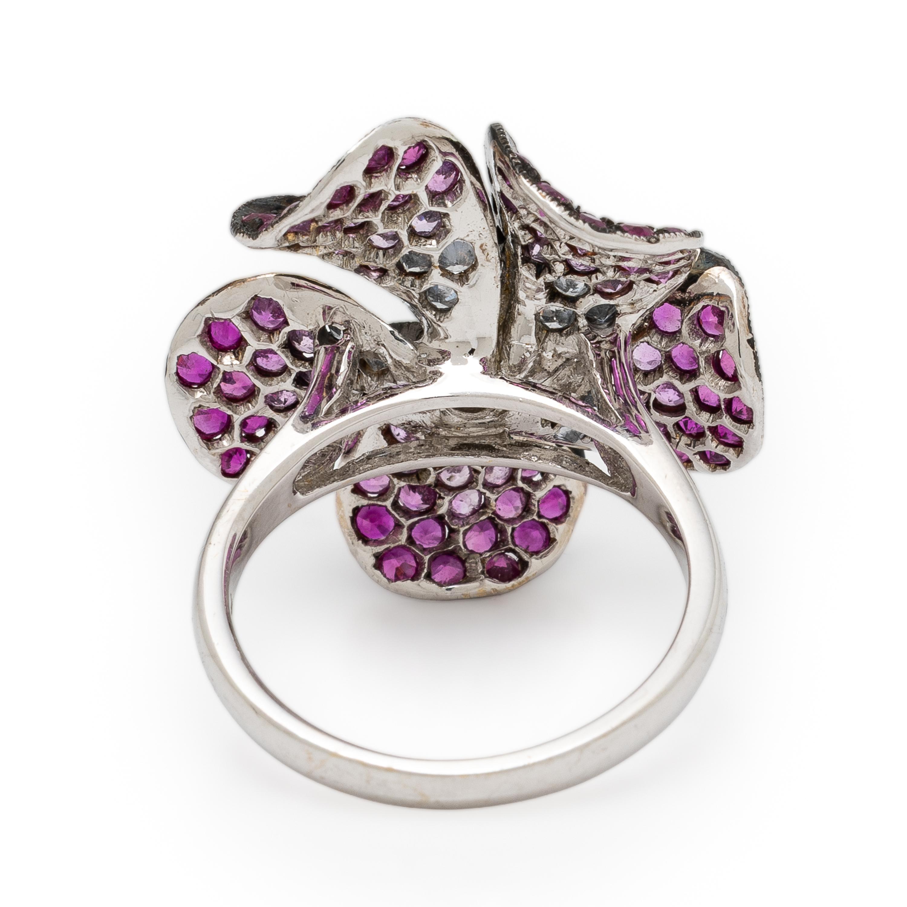 Diamond and Pink Sapphire Flower Ring