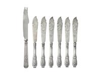 A Set of Six Russian Silver Fish Knives and a Single Russian Silver Knife