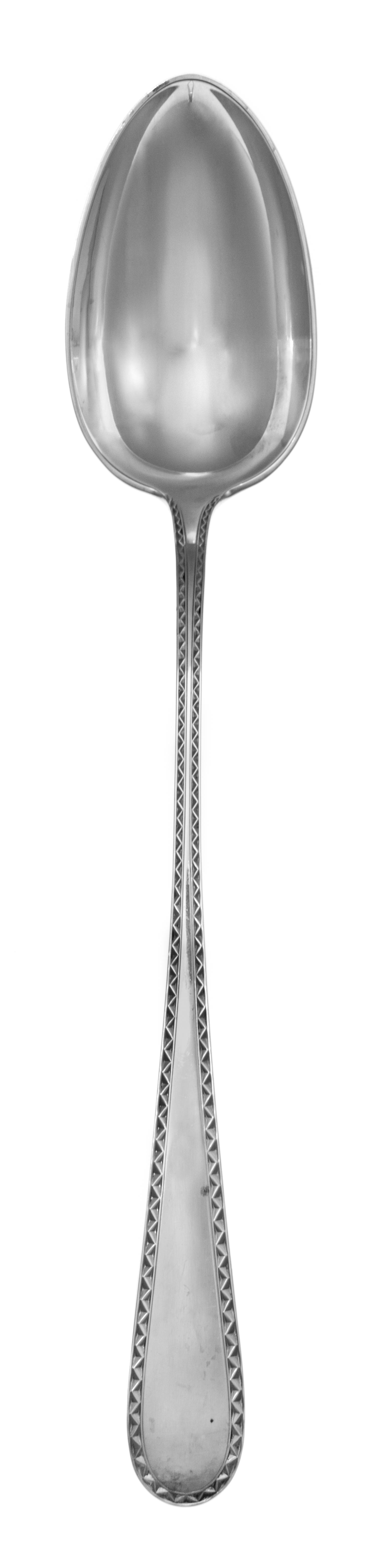 An American Silver Stuffing Spoon, Maker's Mark Obscured, having a zig-zag decorated border, retailed by The Hardy & Hayes Co., Pittsbu