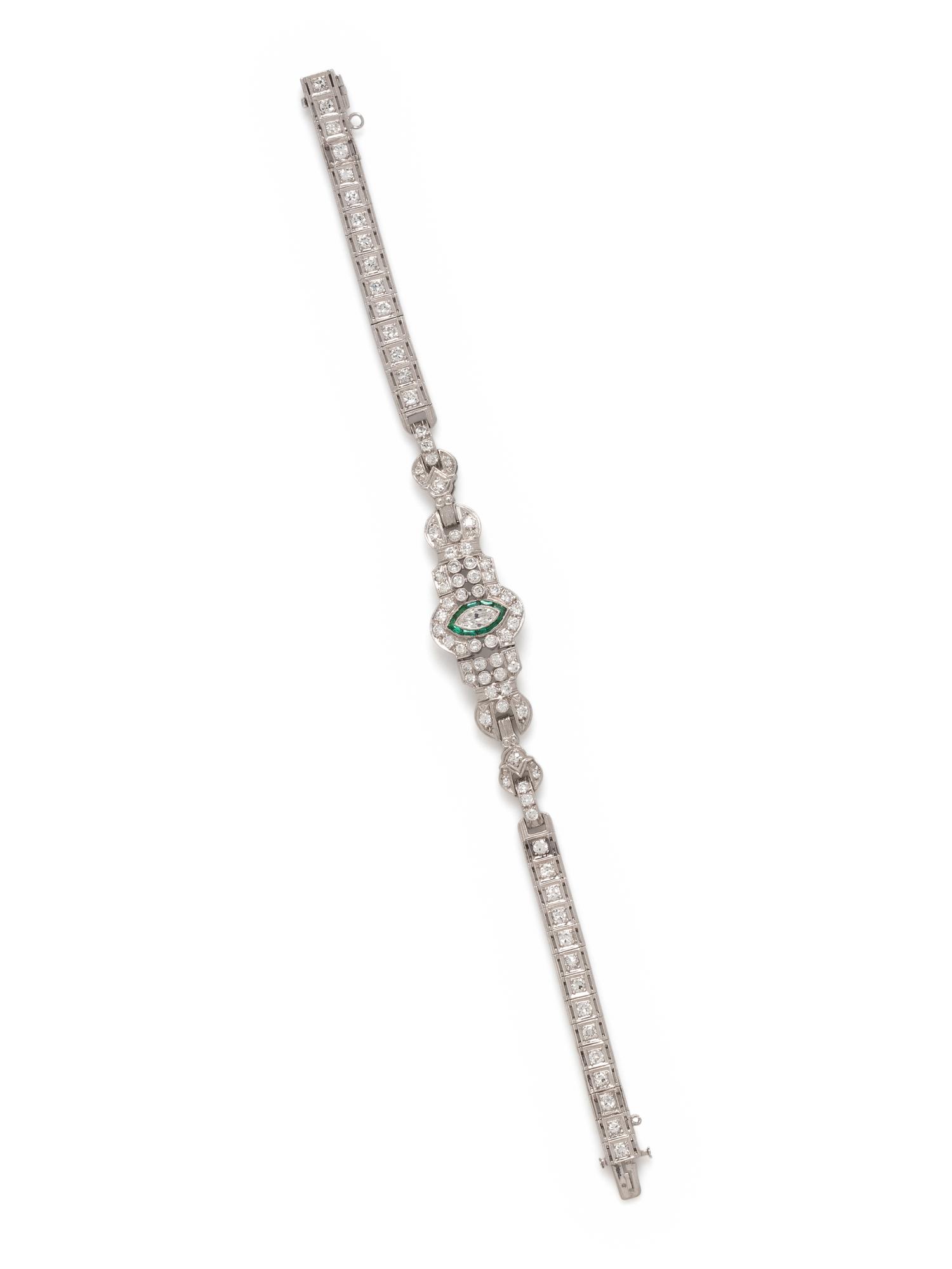 ART DECO, DIAMOND AND EMERALD BRACELET