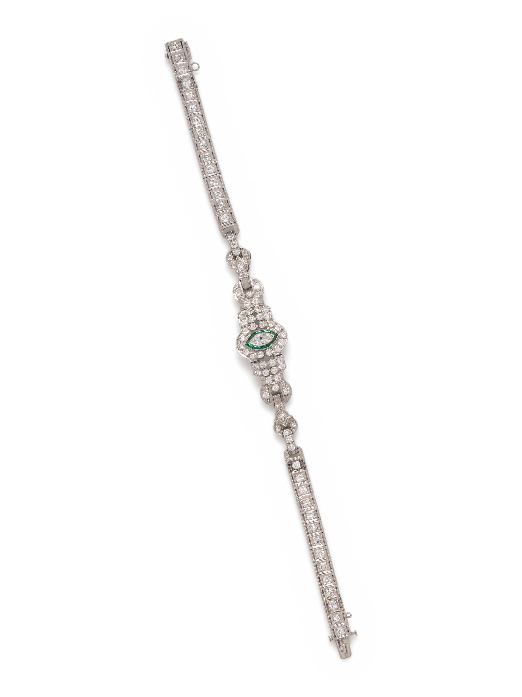 ART DECO, DIAMOND AND EMERALD BRACELET