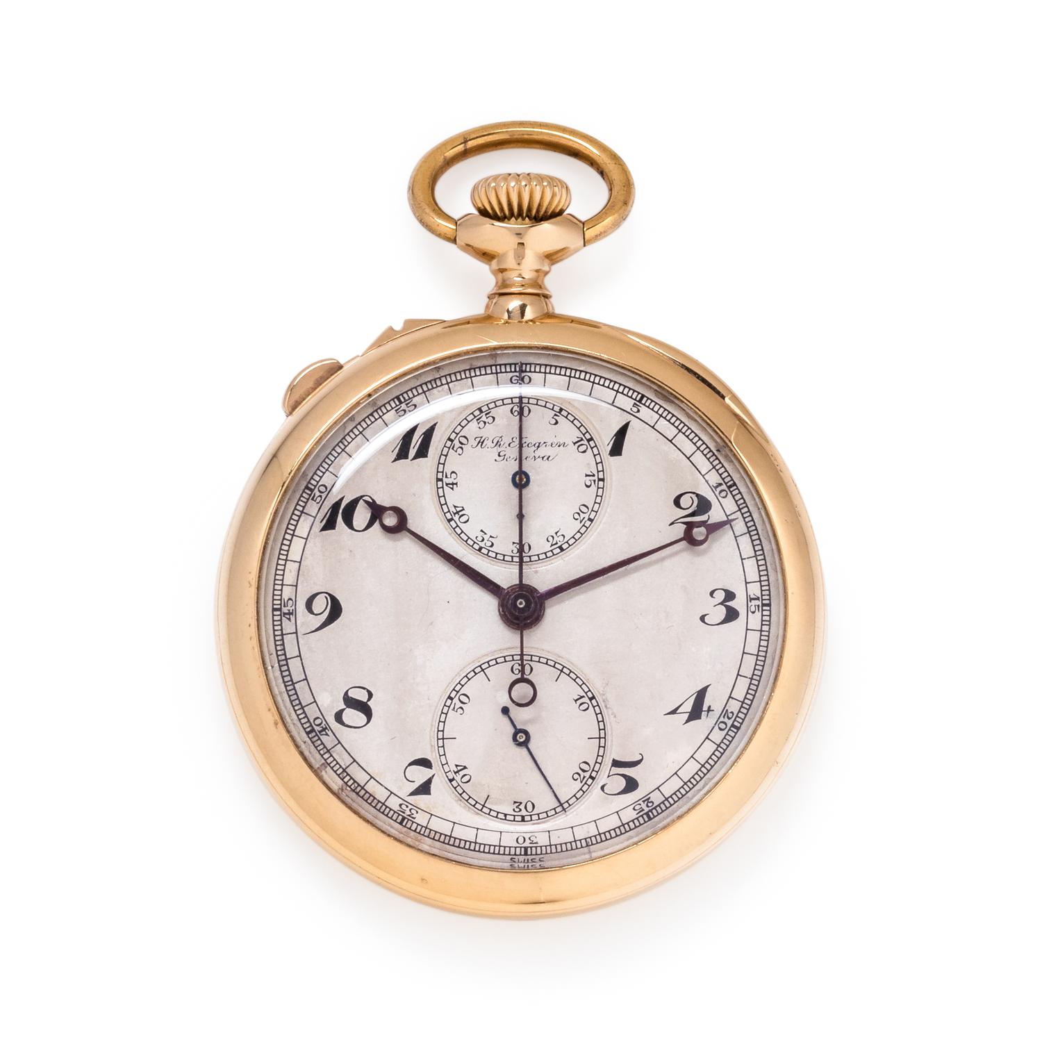 H.R. EKEGREN, J.E. CALDWELL, 18K YELLOW GOLD SPLIT SECOND CHRONOGRAPH OPEN FACE POCKET WATCH