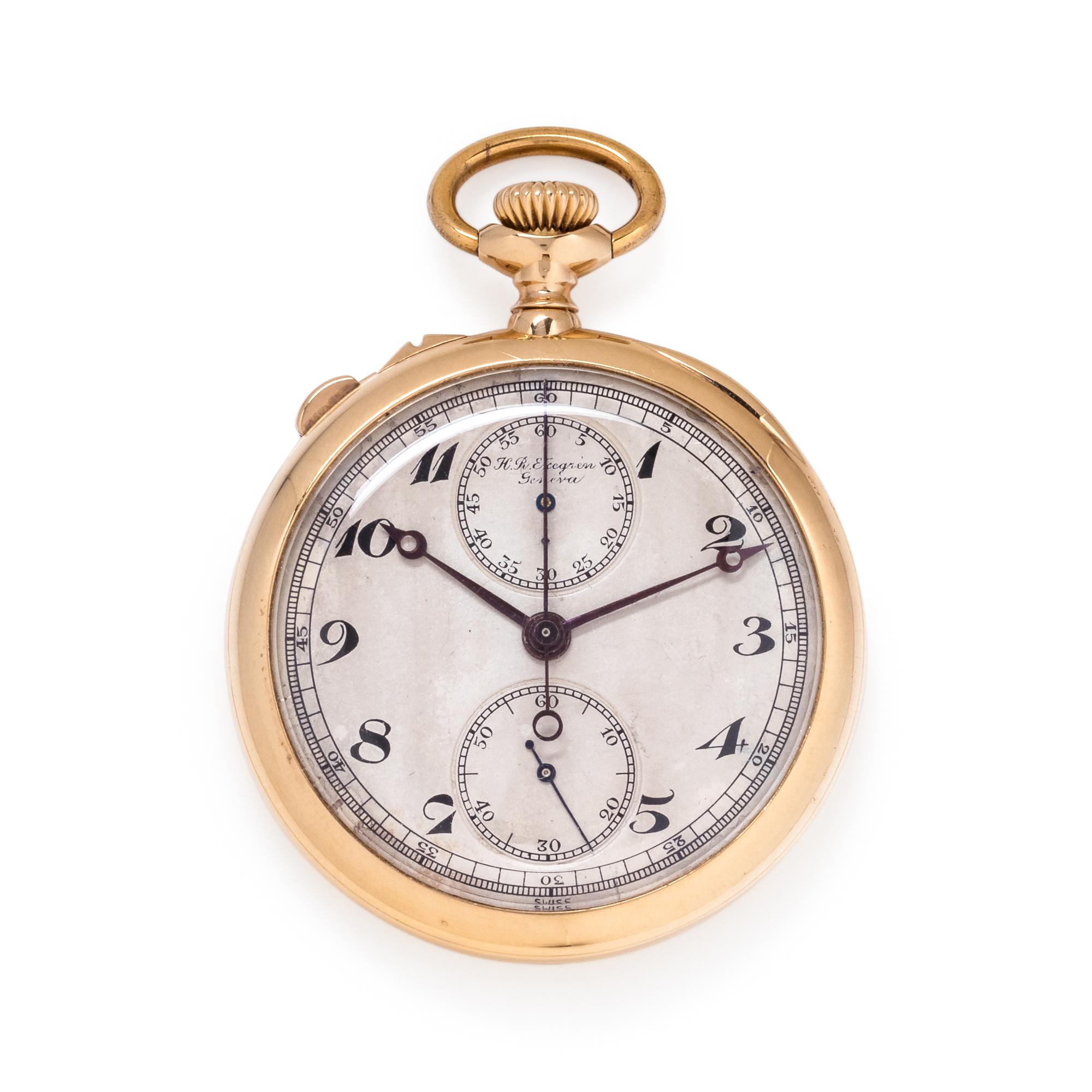 H.R. EKEGREN, J.E. CALDWELL, 18K YELLOW GOLD SPLIT SECOND CHRONOGRAPH OPEN FACE POCKET WATCH