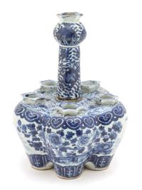 A Delft Blue and White Porcelain Tulipiere Height 9 1/2 inches. — 19TH CENTURY