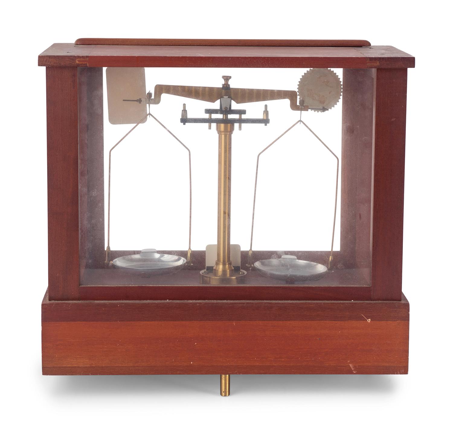 A Central Scientific Co. Scale, an Ingraham Eight-Day Movement Mantle Clock and Framed Salesmen Samples of Blue Grass Axes