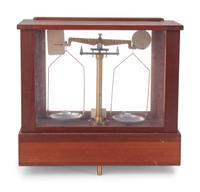 A Central Scientific Co. Scale, an Ingraham Eight-Day Movement Mantle Clock and Framed Salesmen Samples of Blue Grass Axes
