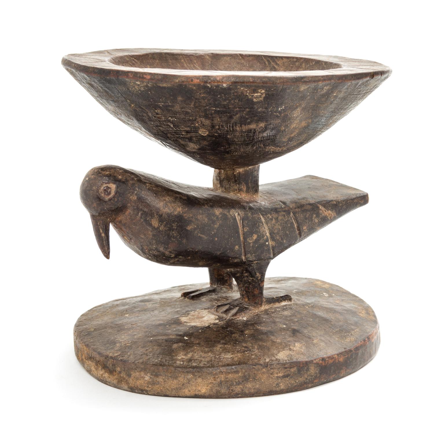 A Baule Carved Wood Bird Form Drinking Cup. Height 5 3/4 x diameter 6 inches.