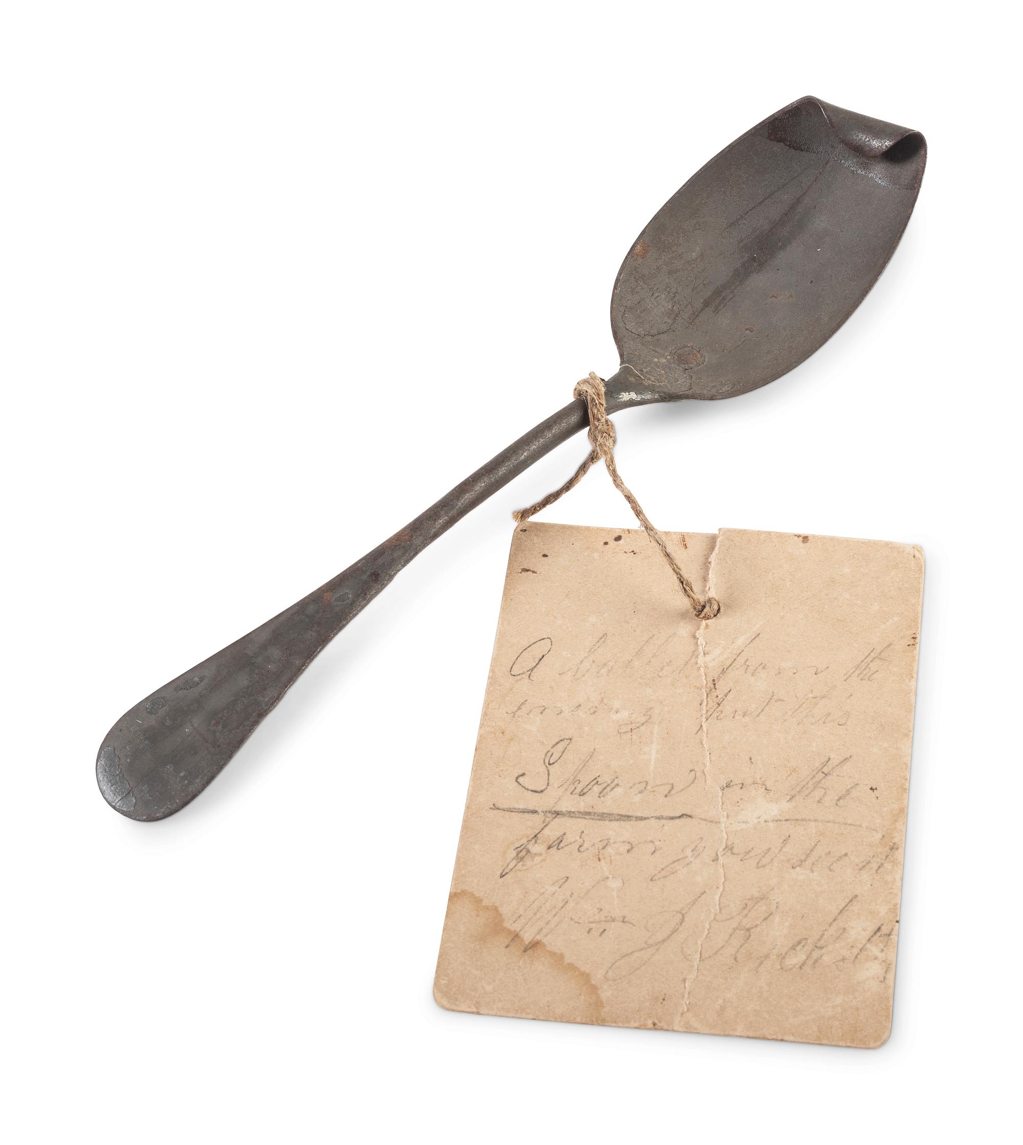 A group of items identified to Corporal William J. Ricketts, Company D, 21st Massachusetts Infantry, WIA Fredericksburg and Bethesda Church, VA, incl. bullet-struck haversack, utensils, and mucket.