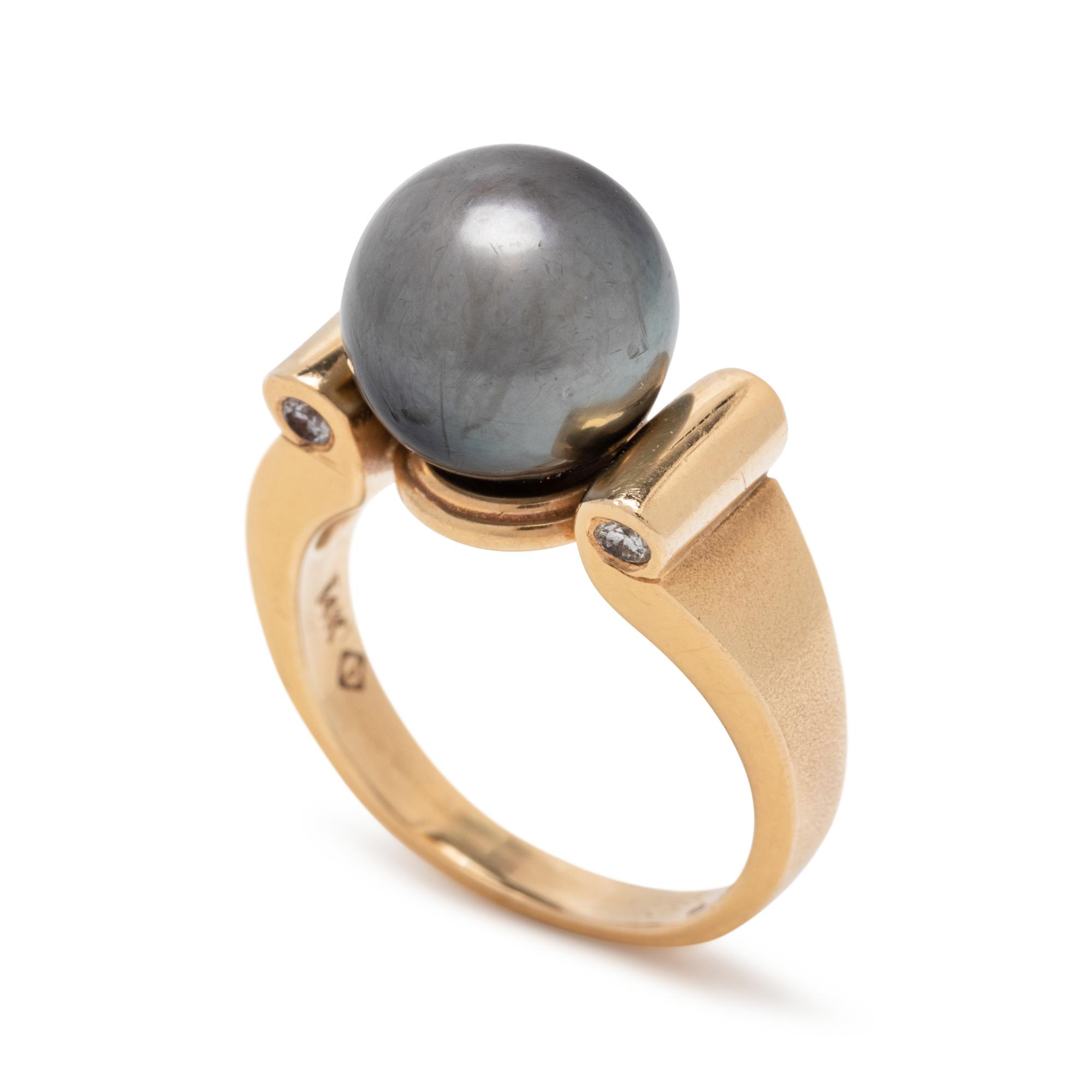 CULTURED TAHITIAN PEARL AND DIAMOND RING