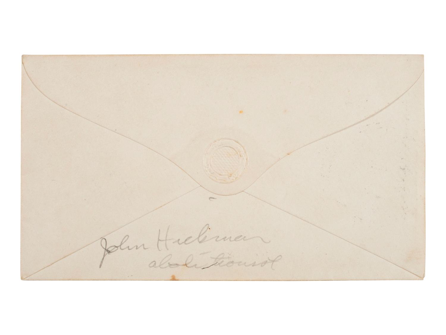 LINCOLN, Abraham (1809-1865). CDV of beardless Lincoln signed on verso "A Lincoln" with original cover addressed in Lincoln's hand, dated 10 April 1861.