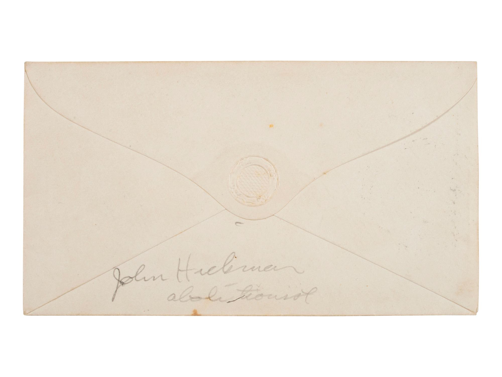 LINCOLN, Abraham (1809-1865). CDV of beardless Lincoln signed on verso "A Lincoln" with original cover addressed in Lincoln's hand, dated 10 April 1861.