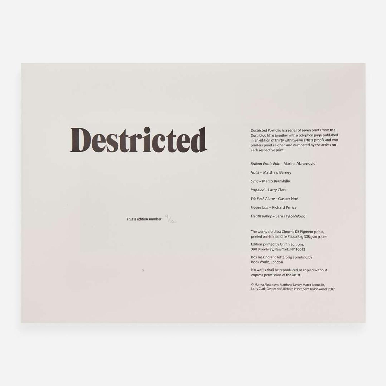 [Art] Abramovic, Marina, and Matthew Barney, and Larry Clark, and Richard Prince, et al. Destricted