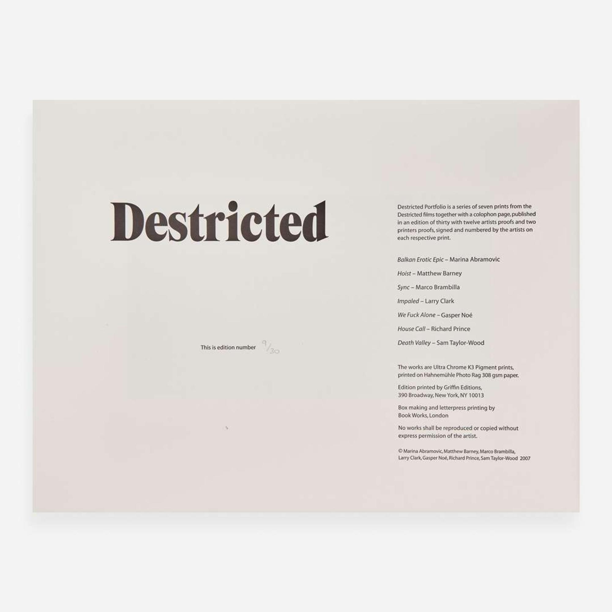 [Art] Abramovic, Marina, and Matthew Barney, and Larry Clark, and Richard Prince, et al. Destricted
