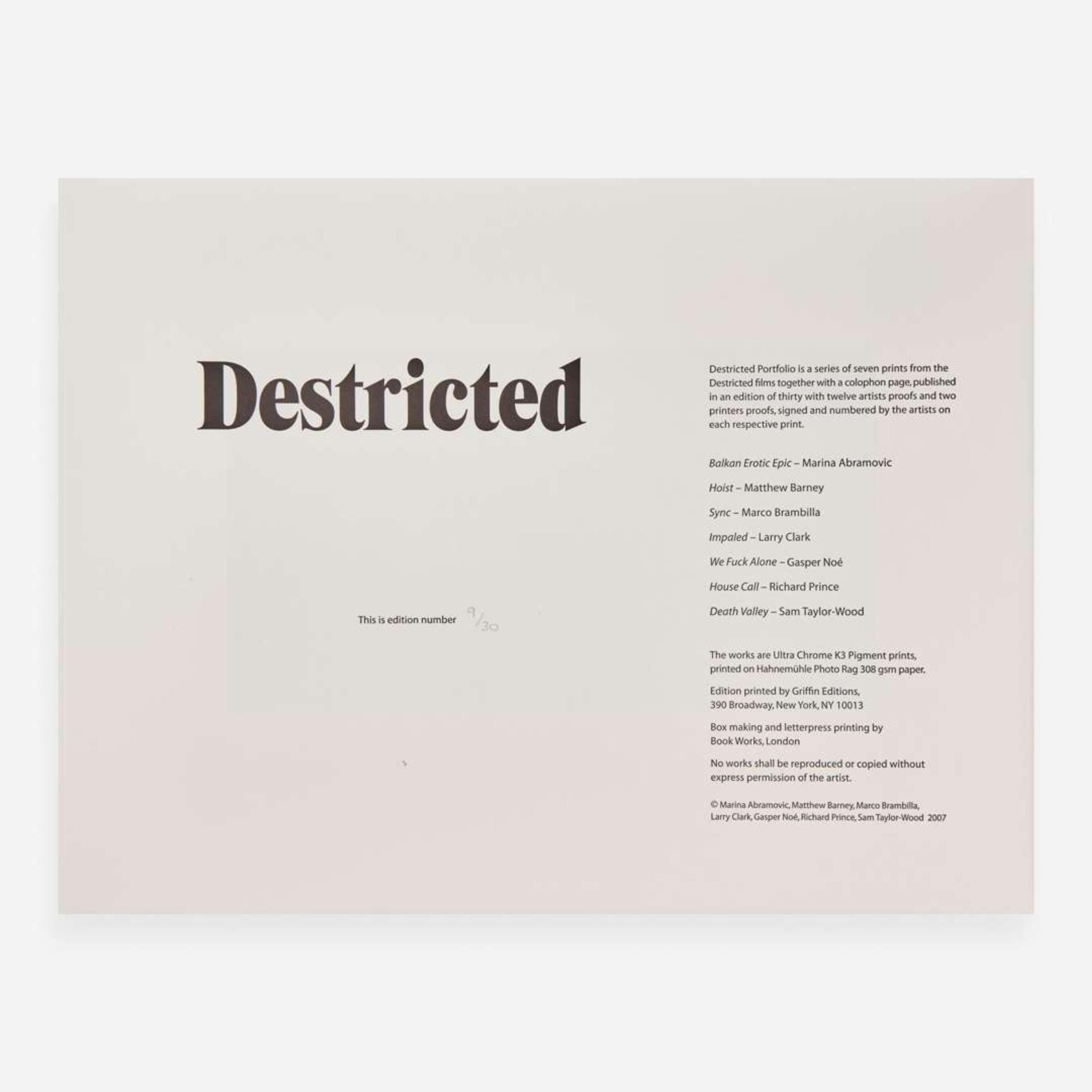[Art] Abramovic, Marina, and Matthew Barney, and Larry Clark, and Richard Prince, et al. Destricted