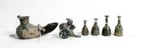 A Group of Six Roman Bronze Articles Width of largest 3 1/2 inches.