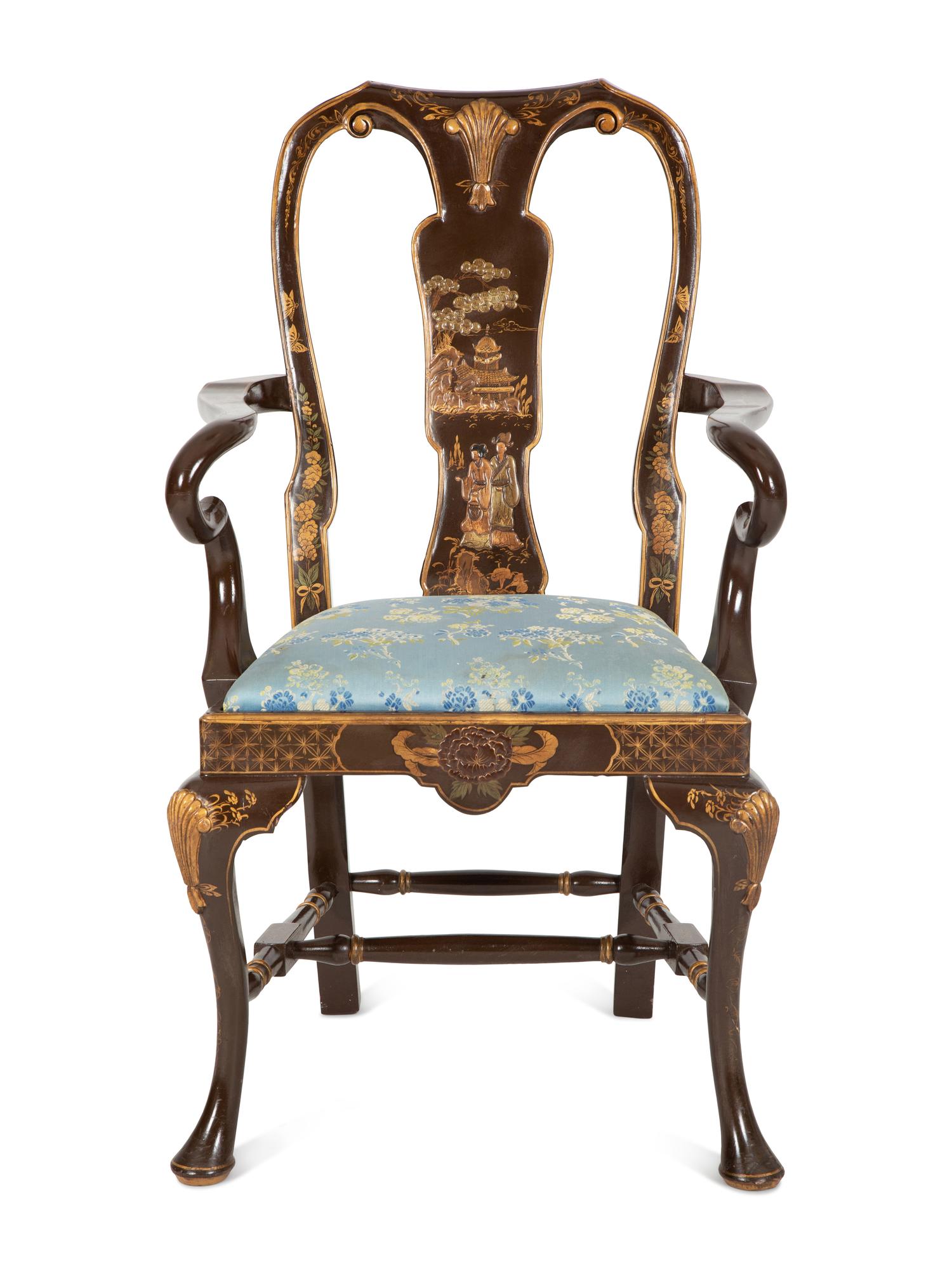 A Queen Anne Style Japanned Armchair