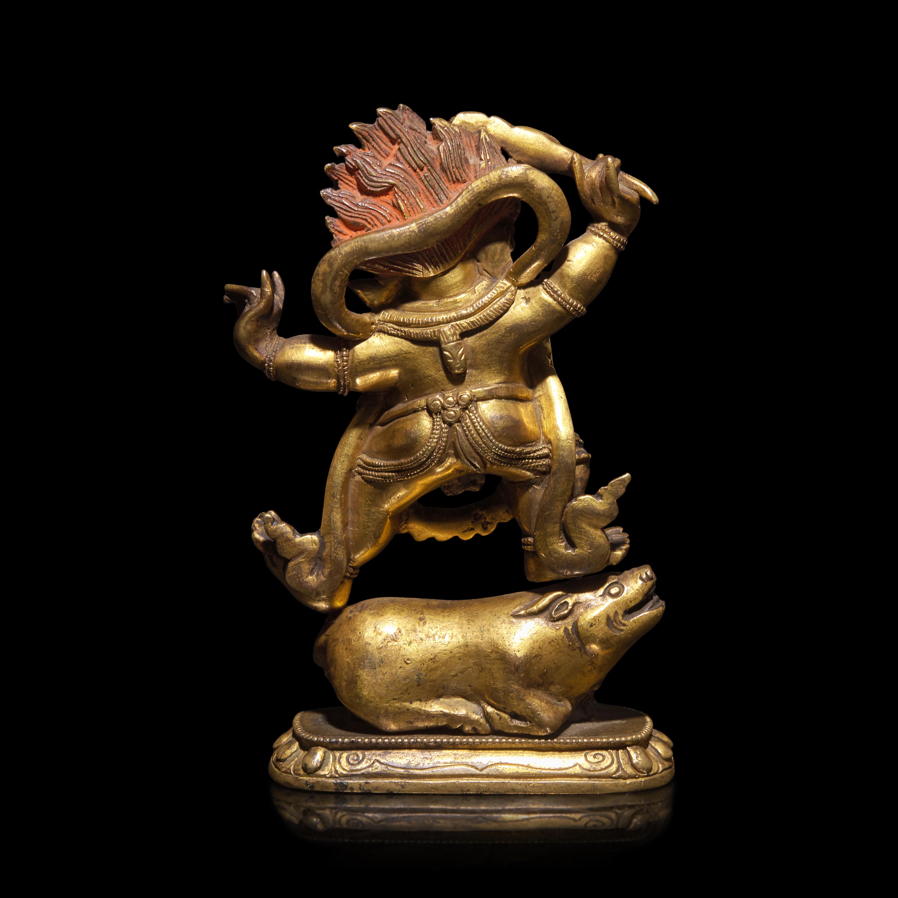 A Sino Tibetan Gilt Bronze Figure of Yama Dharmaraja, Qing Dynasty, 17th/18th Century — 十七/十八世紀 銅鎏金閻摩法王立像