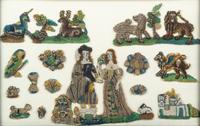 A Group of English Beadworks in a Flemish Tortoise Shell and Ebonized Ripple-Molded Frame
