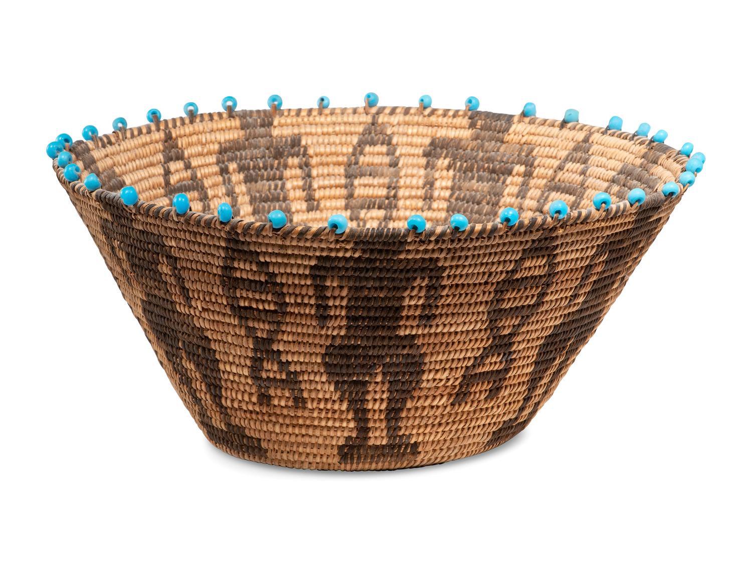 Akimel O'odham Figural Basket, with Blue Padre Beads