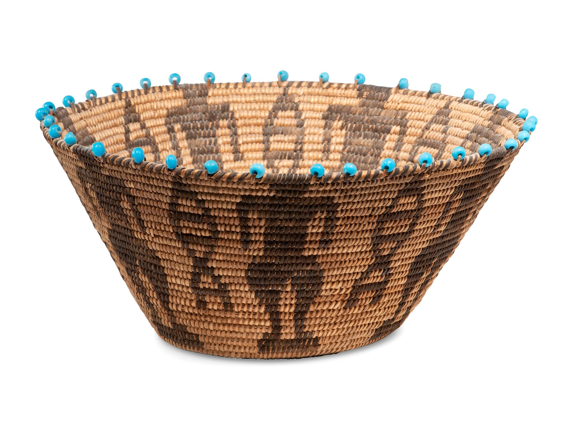 Akimel O'odham Figural Basket, with Blue Padre Beads