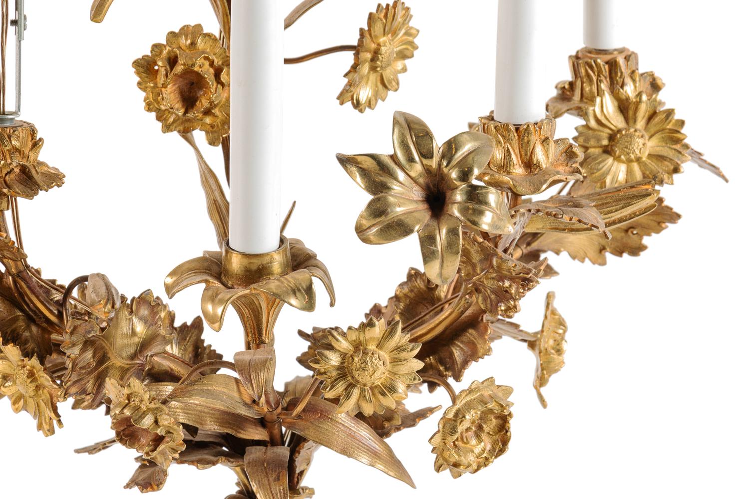 A Pair of Sèvres Style Porcelain Mounted Gilt Bronze Six-Light Candelabra
