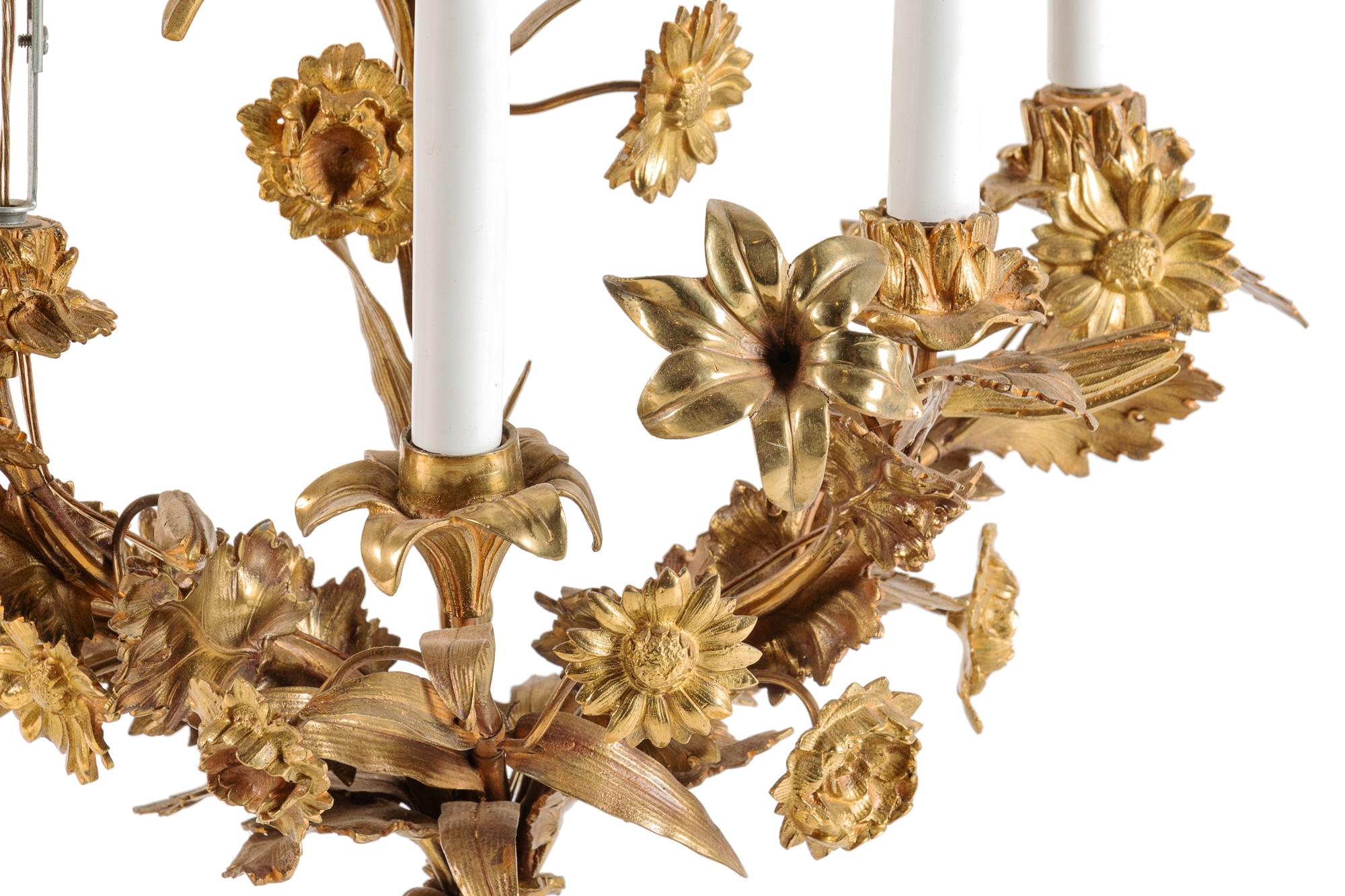 A Pair of Sèvres Style Porcelain Mounted Gilt Bronze Six-Light Candelabra