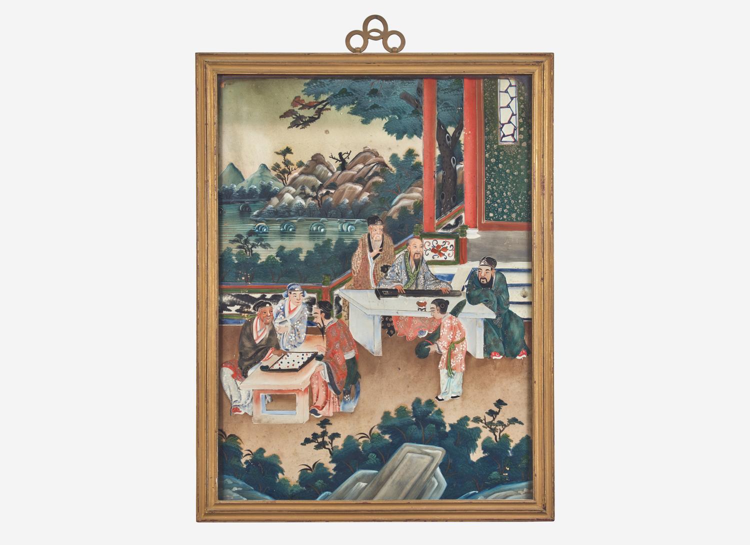 A Chinese Export Reverse Painted Glass Panel