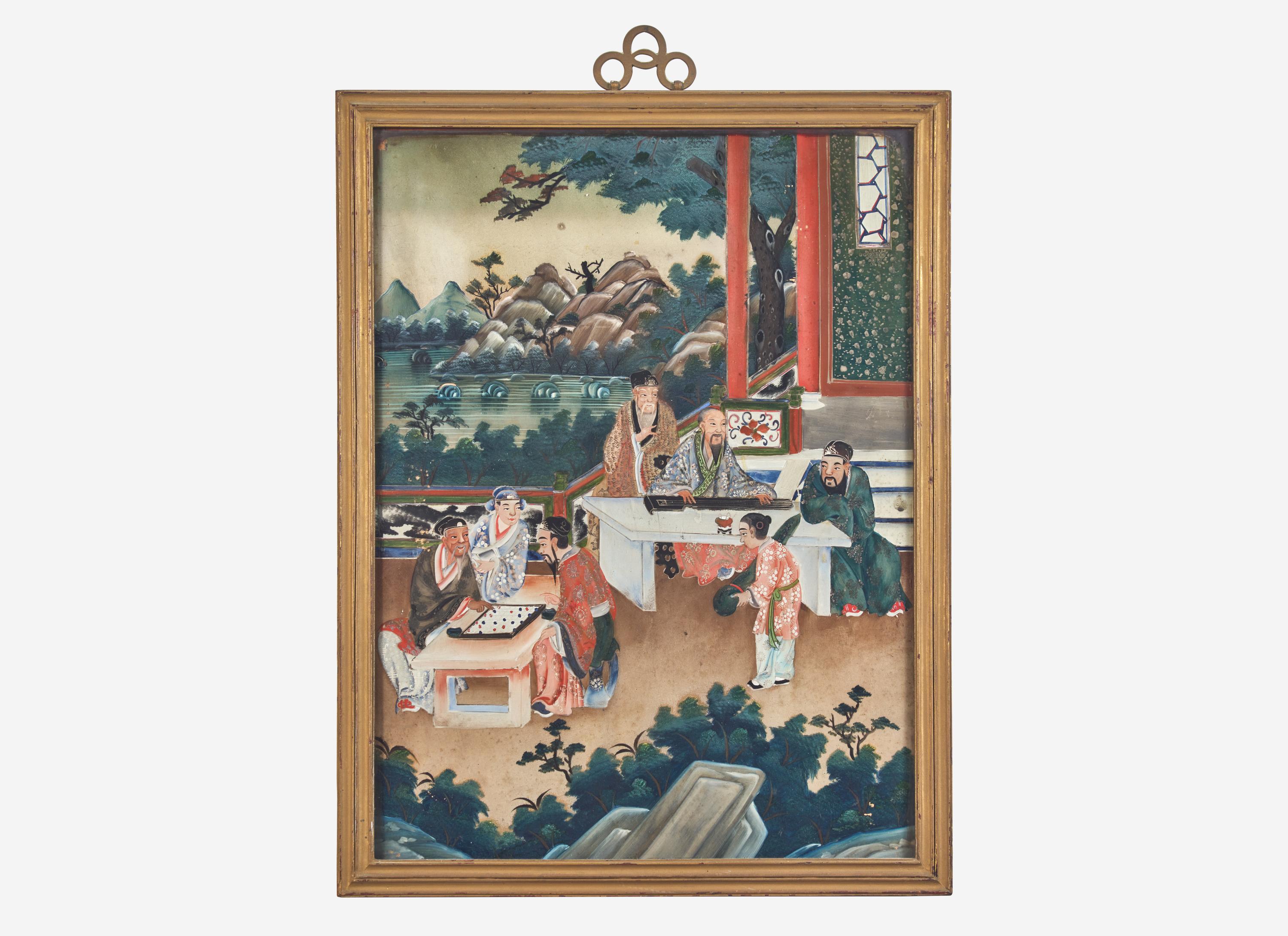 A Chinese Export Reverse Painted Glass Panel