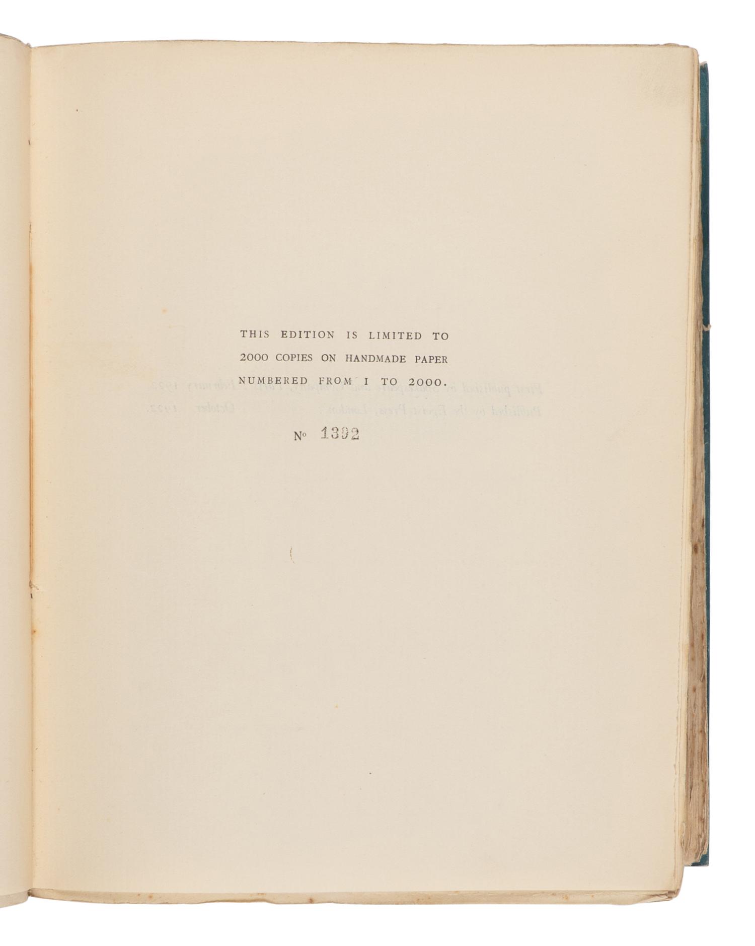 JOYCE, James (1882-1941). Ulysses . London and Paris: John Rodker for The Egoist Press, 1922.