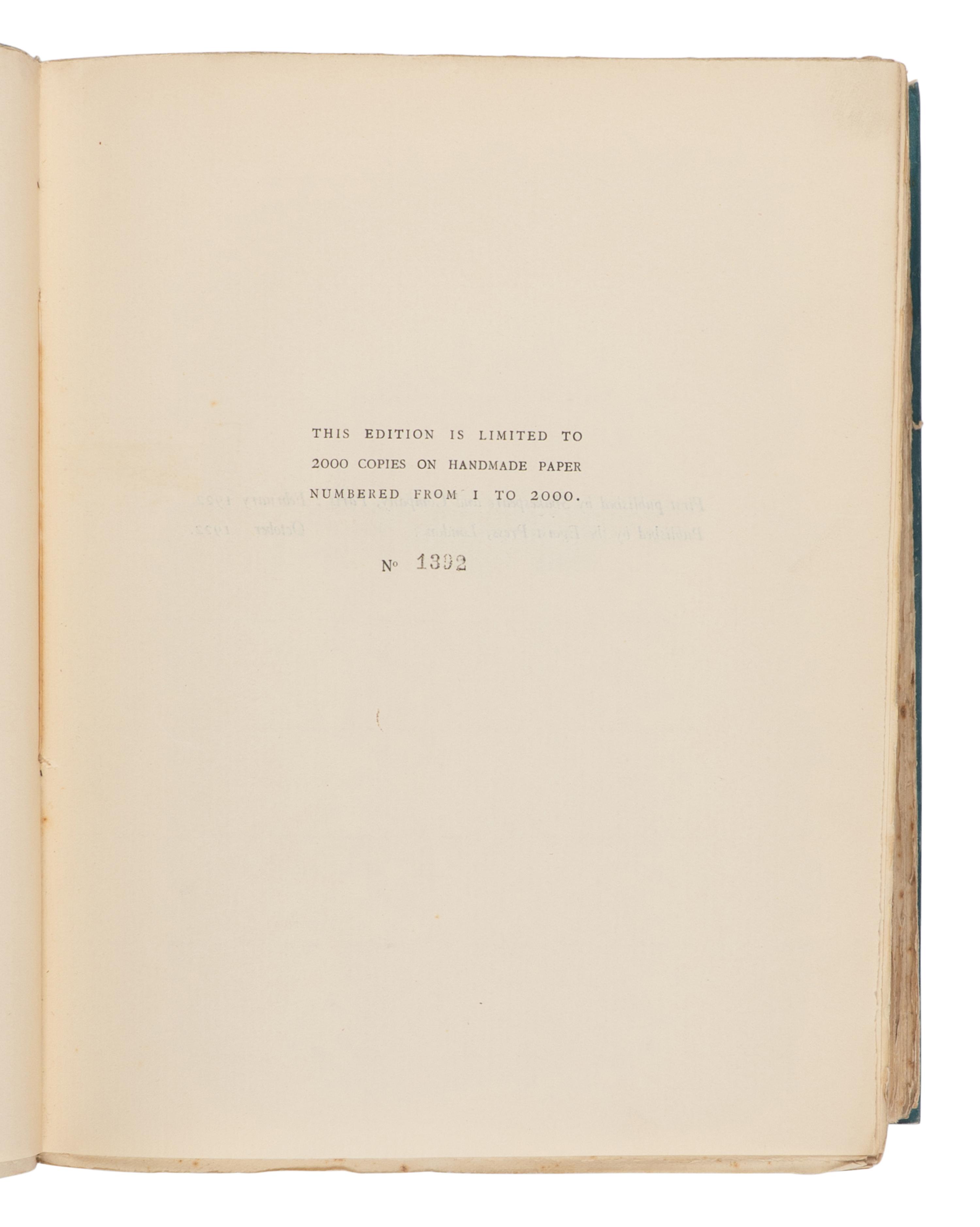JOYCE, James (1882-1941). Ulysses . London and Paris: John Rodker for The Egoist Press, 1922.