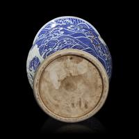 A Large Japanese Carved Blue and White and Red Porcelain 'Kylin on Waves' Vase, Meiji Period 日本明治時期 青花麒麟紋大瓶