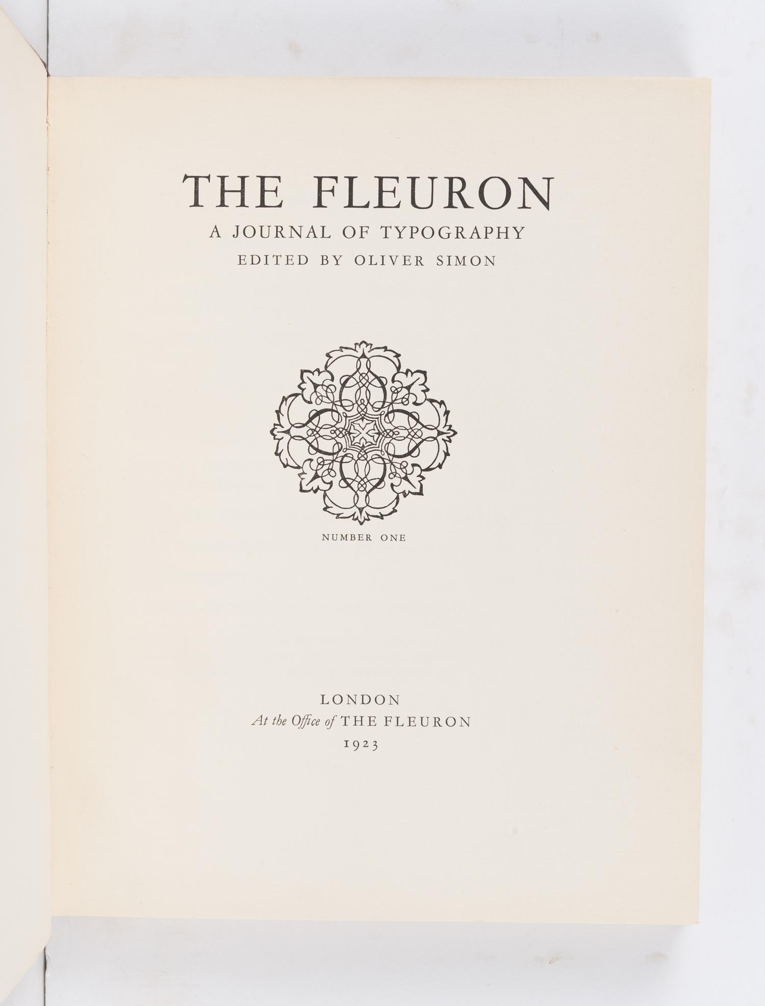 [FLEURON]. SIMON, Oliver and Stanley MORISON, editors. The Fleuron: A Journal of Typography. Vols.I-IV: London: The Fleuron, 1923- 1925. Vols.V-VII: Cambridge: University Press and Garden City, NY: Doubleday Doran & Co., 1926, 1928, 1930.