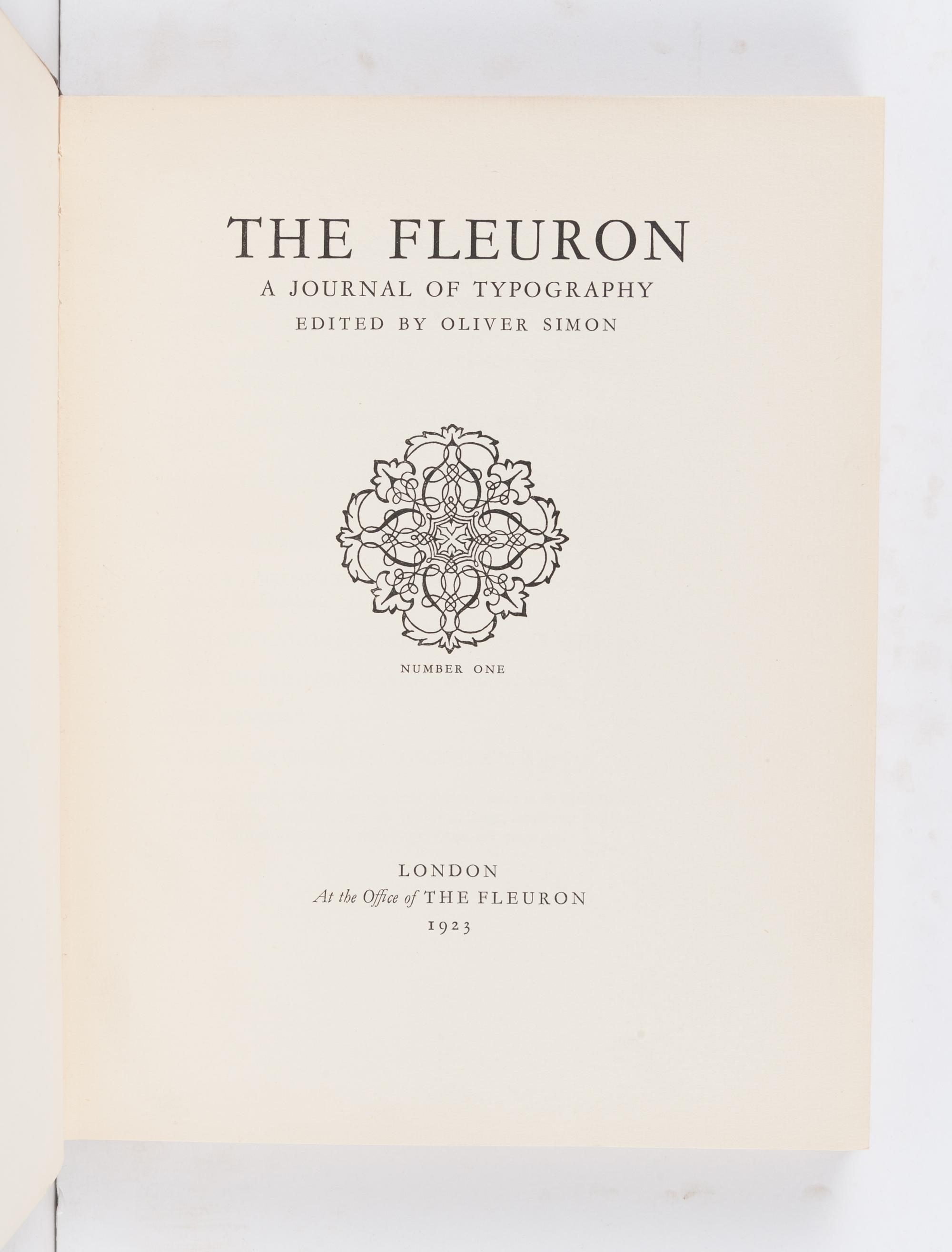 [FLEURON]. SIMON, Oliver and Stanley MORISON, editors. The Fleuron: A Journal of Typography. Vols.I-IV: London: The Fleuron, 1923- 1925. Vols.V-VII: Cambridge: University Press and Garden City, NY: Doubleday Doran & Co., 1926, 1928, 1930.