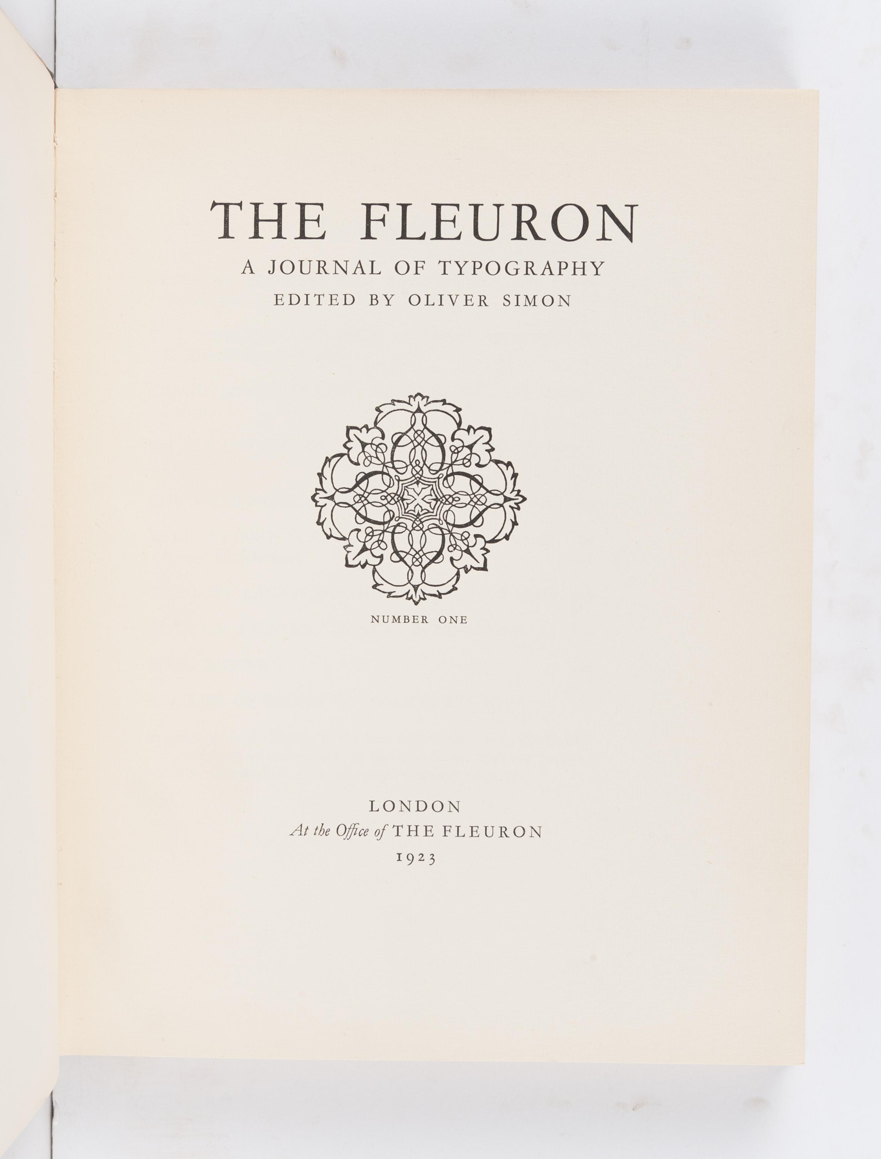 [FLEURON]. SIMON, Oliver and Stanley MORISON, editors. The Fleuron: A Journal of Typography. Vols.I-IV: London: The Fleuron, 1923- 1925. Vols.V-VII: Cambridge: University Press and Garden City, NY: Doubleday Doran & Co., 1926, 1928, 1930.