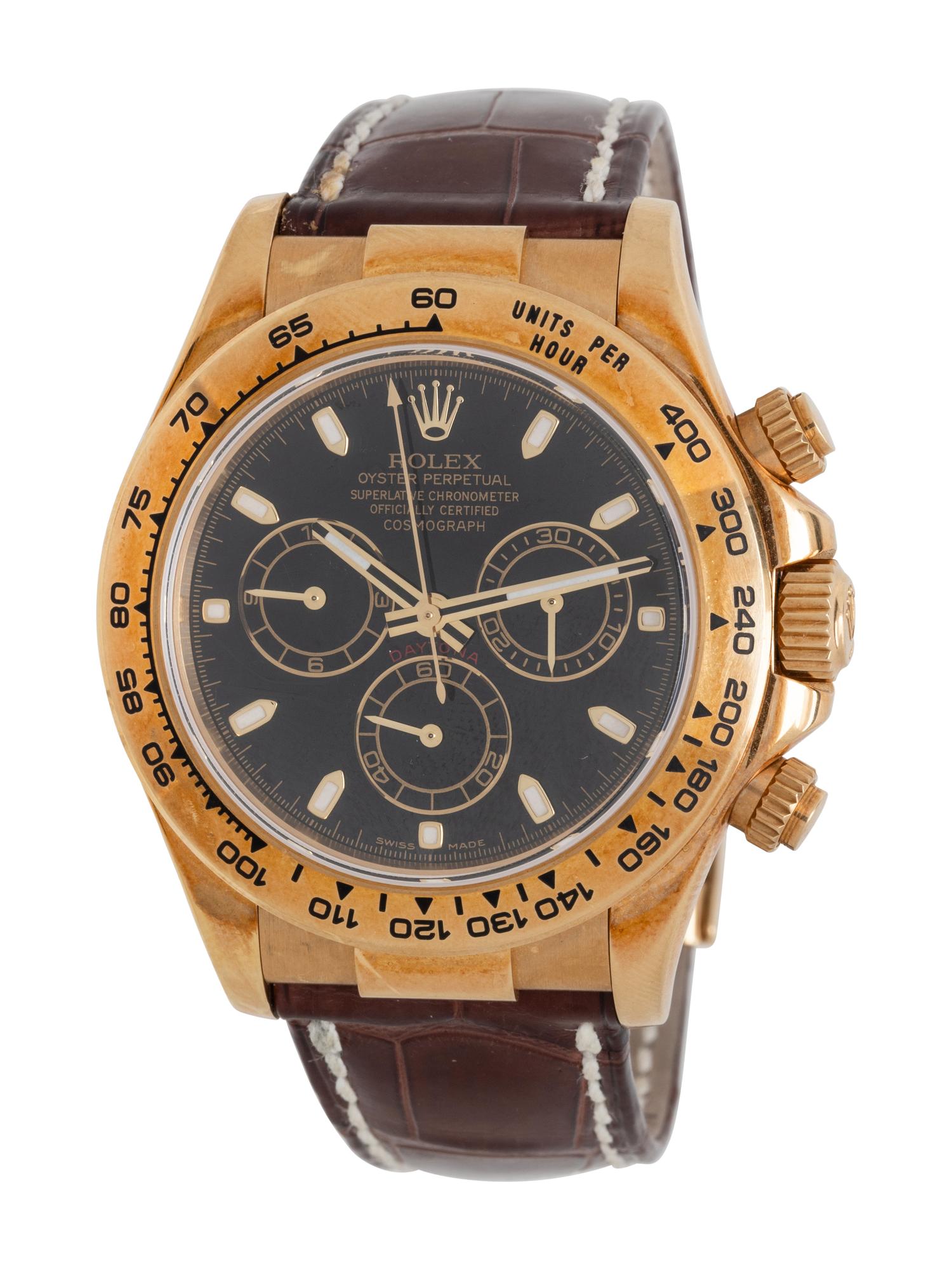 ROLEX, REF. 116518 18K YELLOW GOLD 'DAYTONA' WATCH, BOX & PAPERS