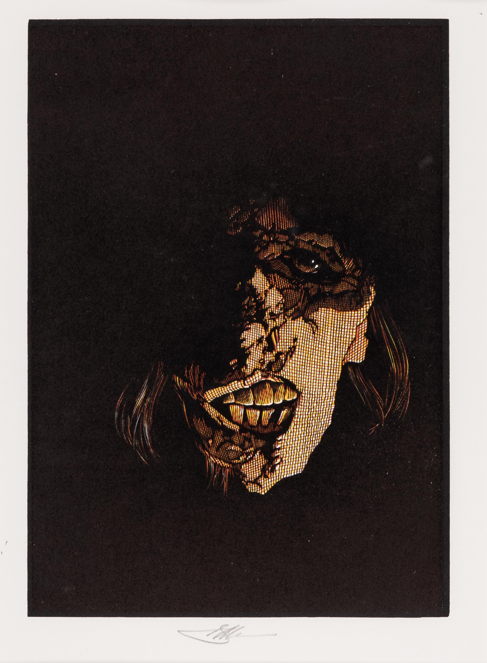 [MOSER, Barry, illustrator]. A group of 3 multiple color block prints from the Pennyroyal Press edition of Frankenstein, [West Hatfield, MA: Pennyroyal Press, 1983].