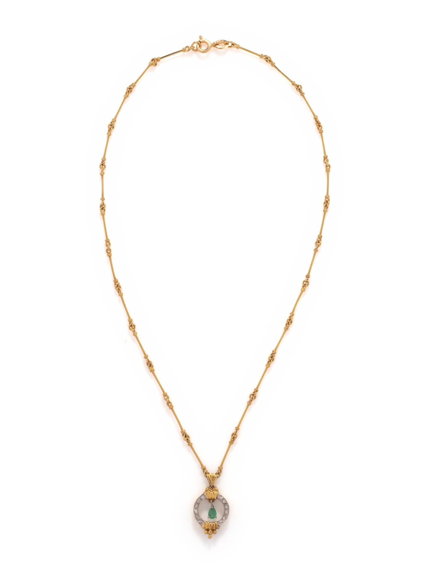 BICOLOR GOLD, DIAMOND AND EMERALD NECKLACE