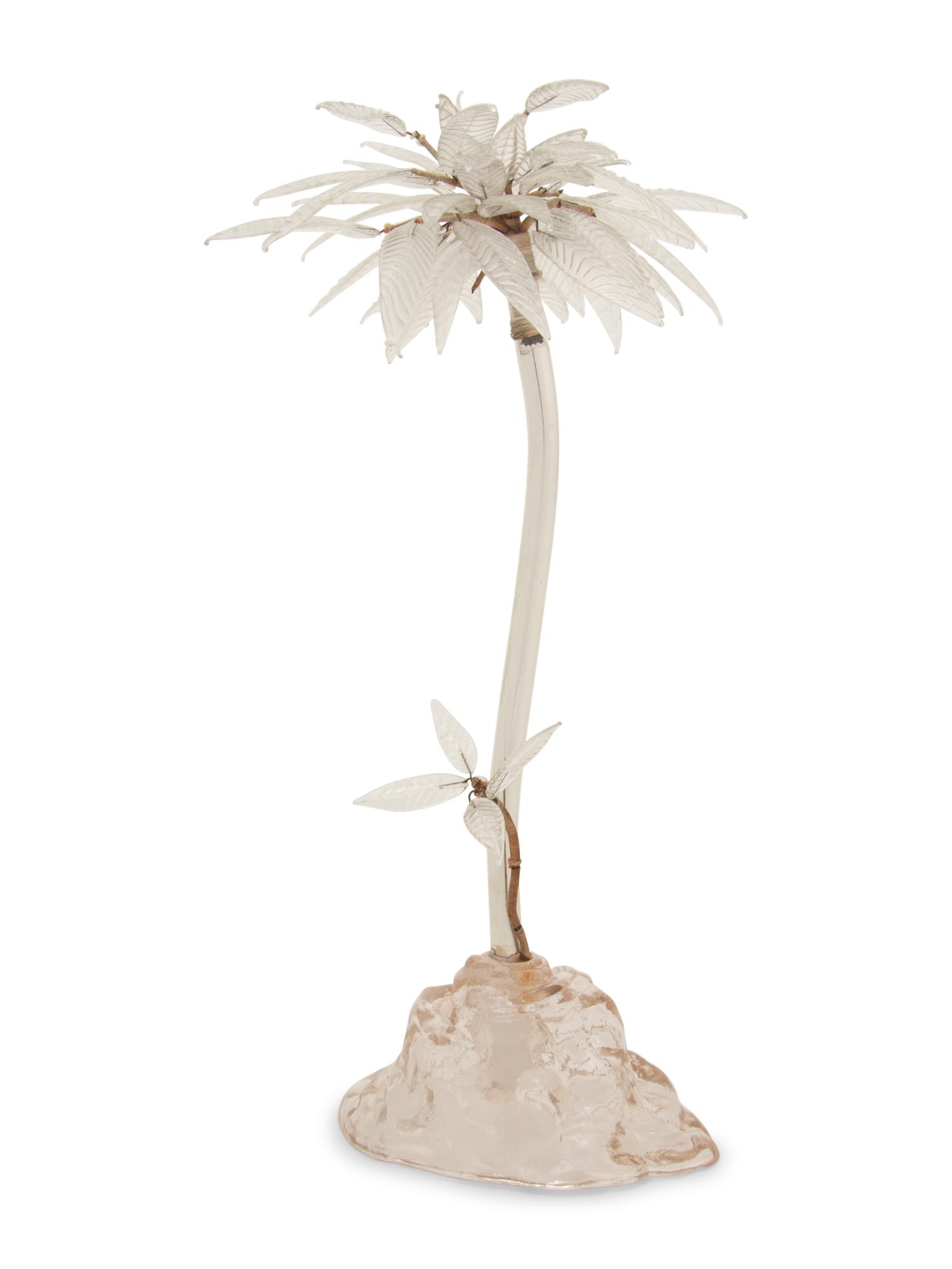 A Contemporary Glass, Acrylic, and Chromed Metal Palm Tree Sculpture