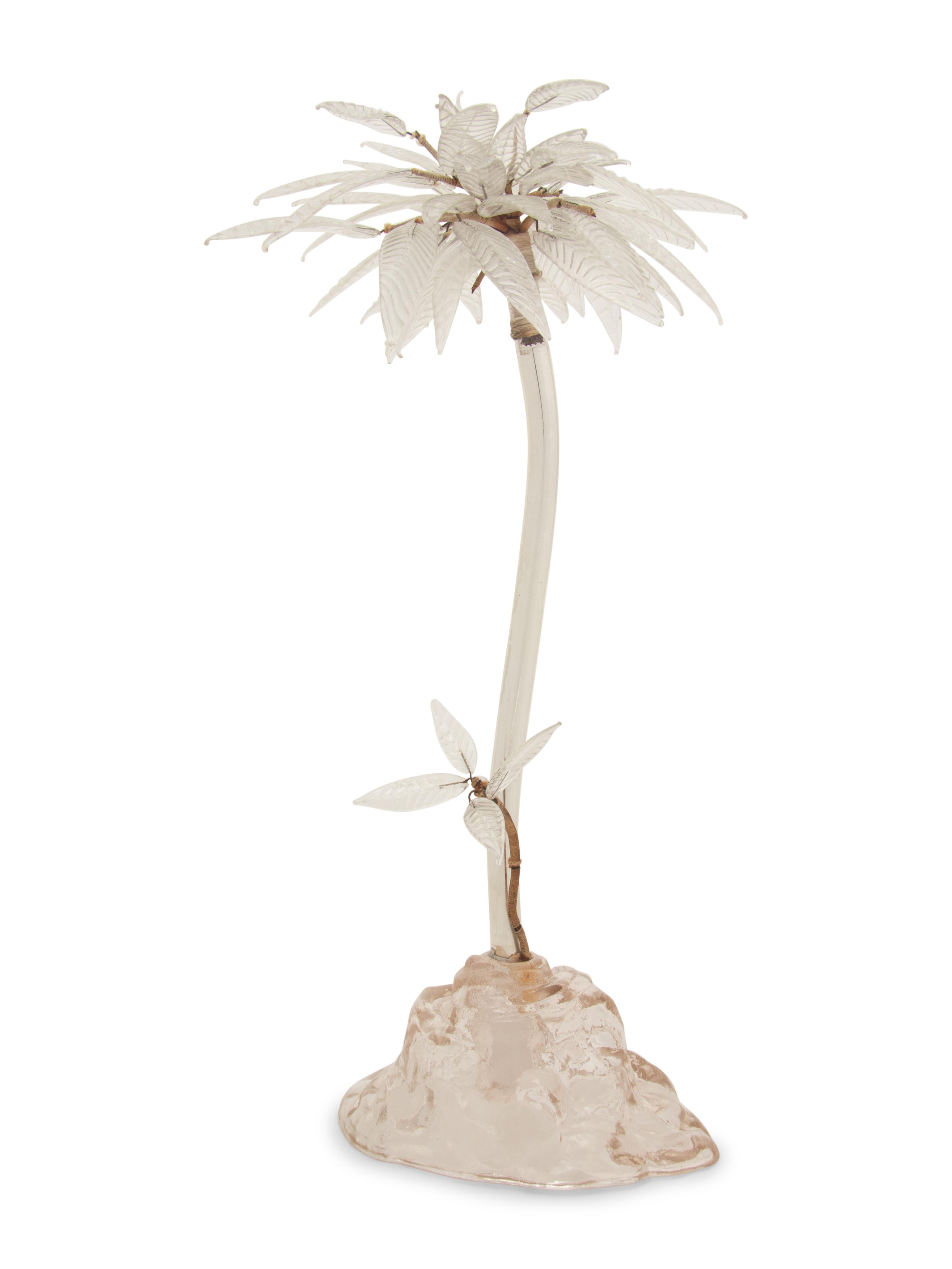 A Contemporary Glass, Acrylic, and Chromed Metal Palm Tree Sculpture