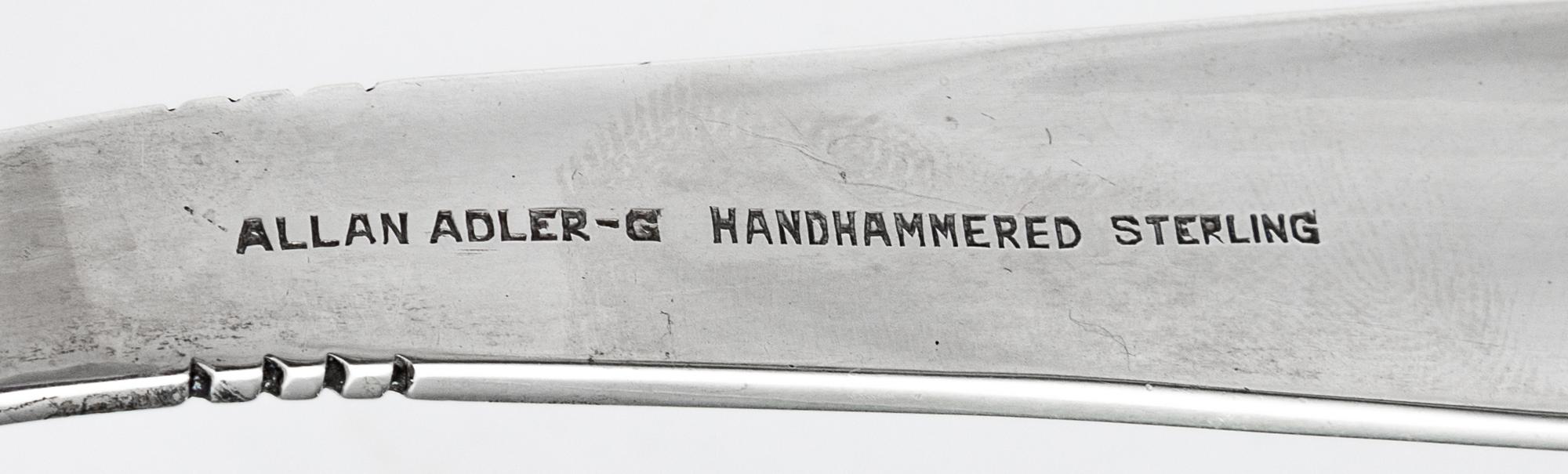 A Pair of American Silver Sandwich Tongs, Alan Adler, Los Angeles, CA, 20th Century, each having a spot-hammered finish with banded dec