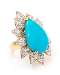 An 18 Karat Yellow Gold Turquoise and Diamond Ring,